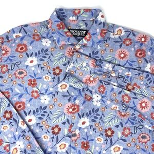 Giovanni Marquez Blue Floral Long Sleeve Button Up Men's Shirt Size XL‎